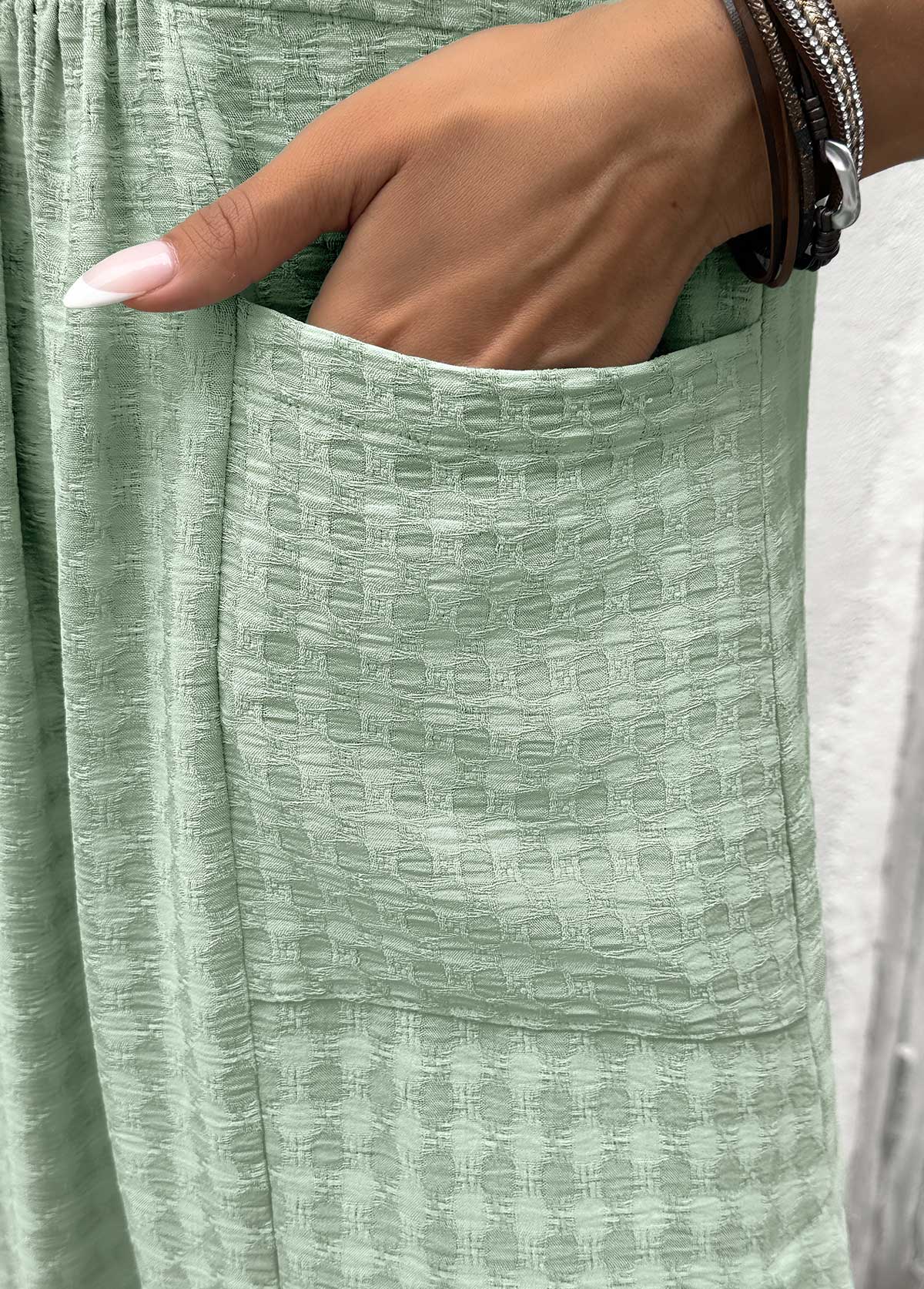 Sage Green Tummy Coverage Short Sleeve V Neck Dress | picture 