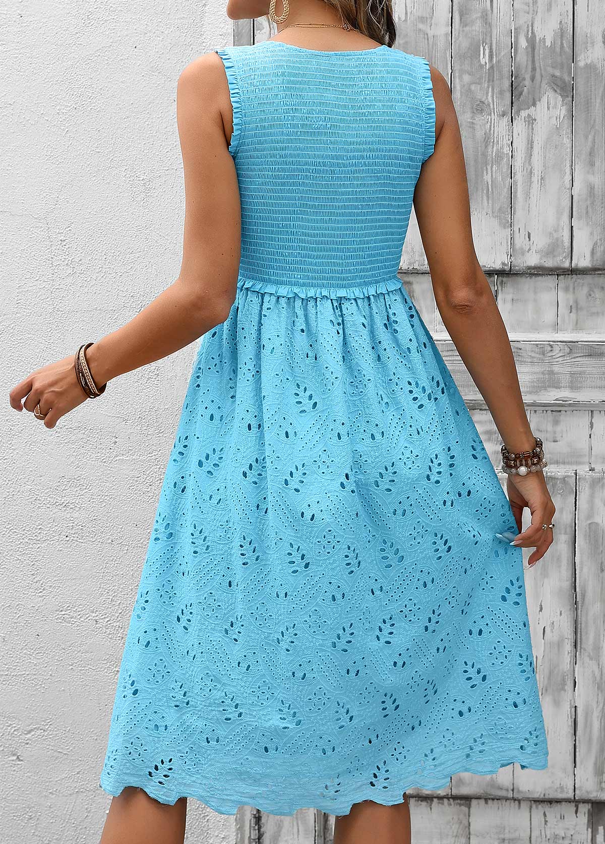 Sky Blue Tummy Coverage Sleeveless Square Neck Dress | picture 