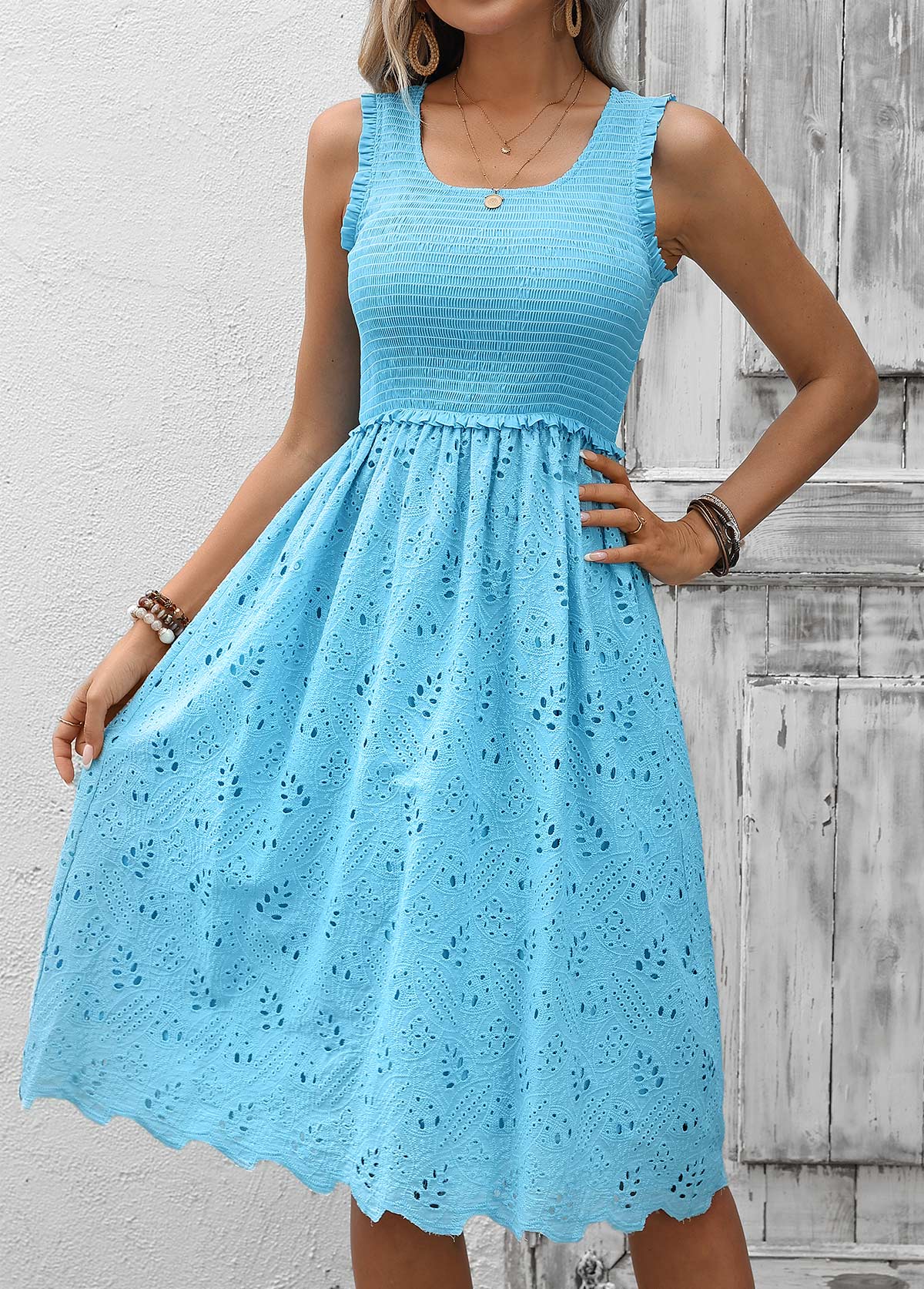 Sky Blue Tummy Coverage Sleeveless Square Neck Dress | picture 