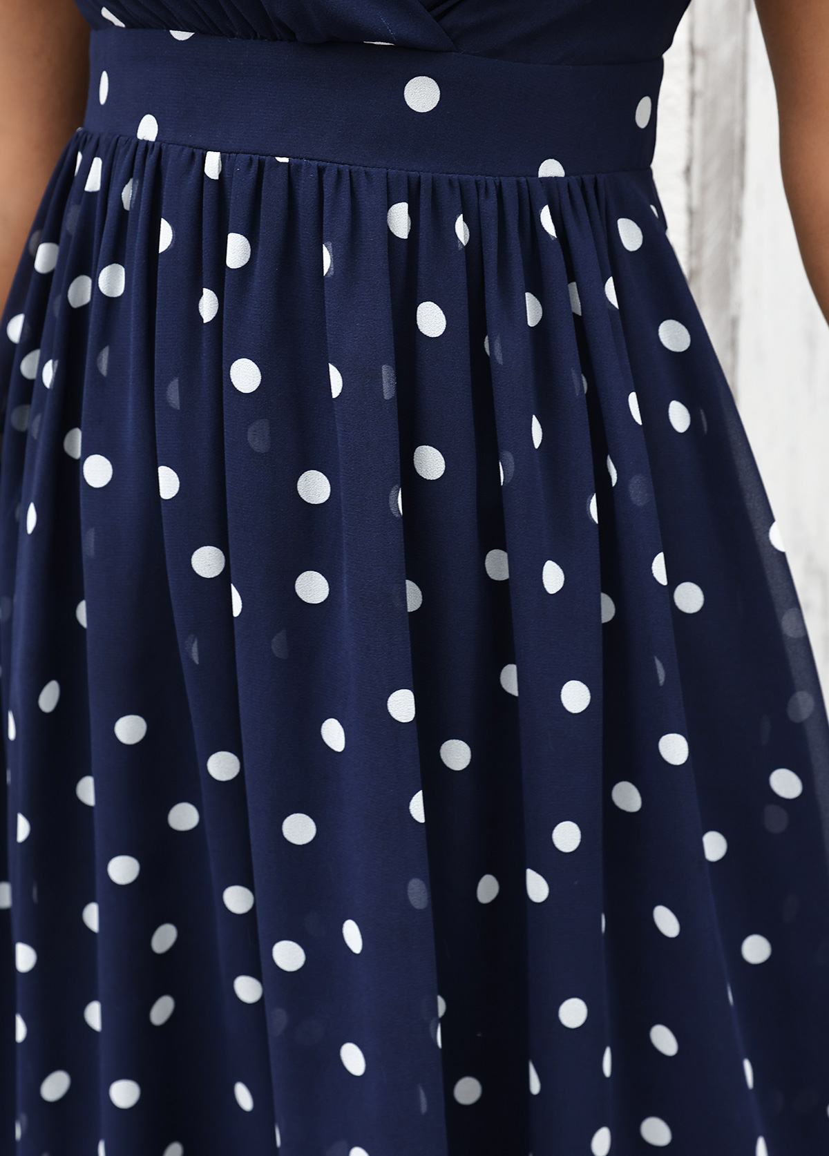 Navy Tummy Coverage Polka Dot Short Sleeve Dress | picture 