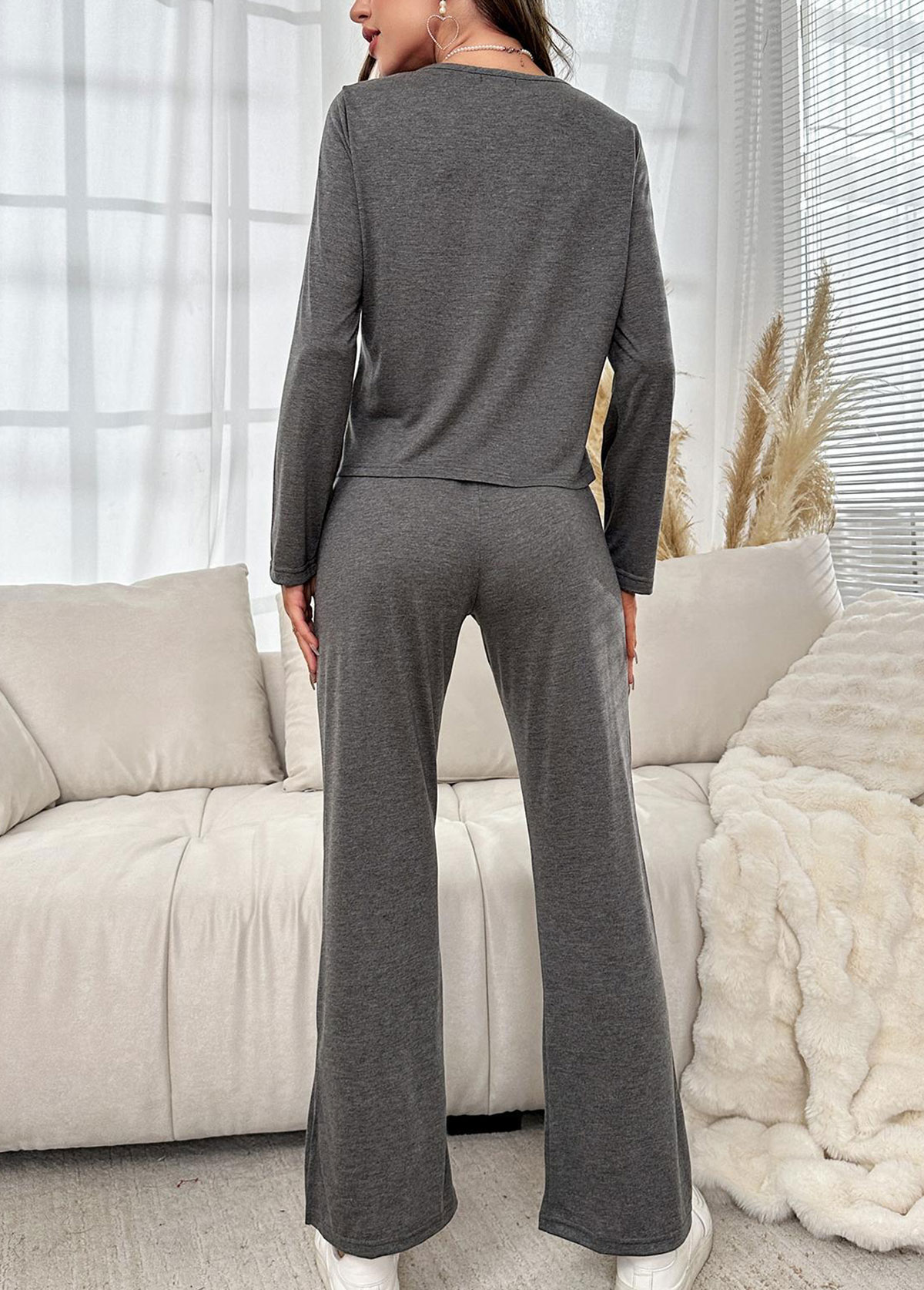 Dark Grey Long Sleeve Lounge Top and Pants | picture 