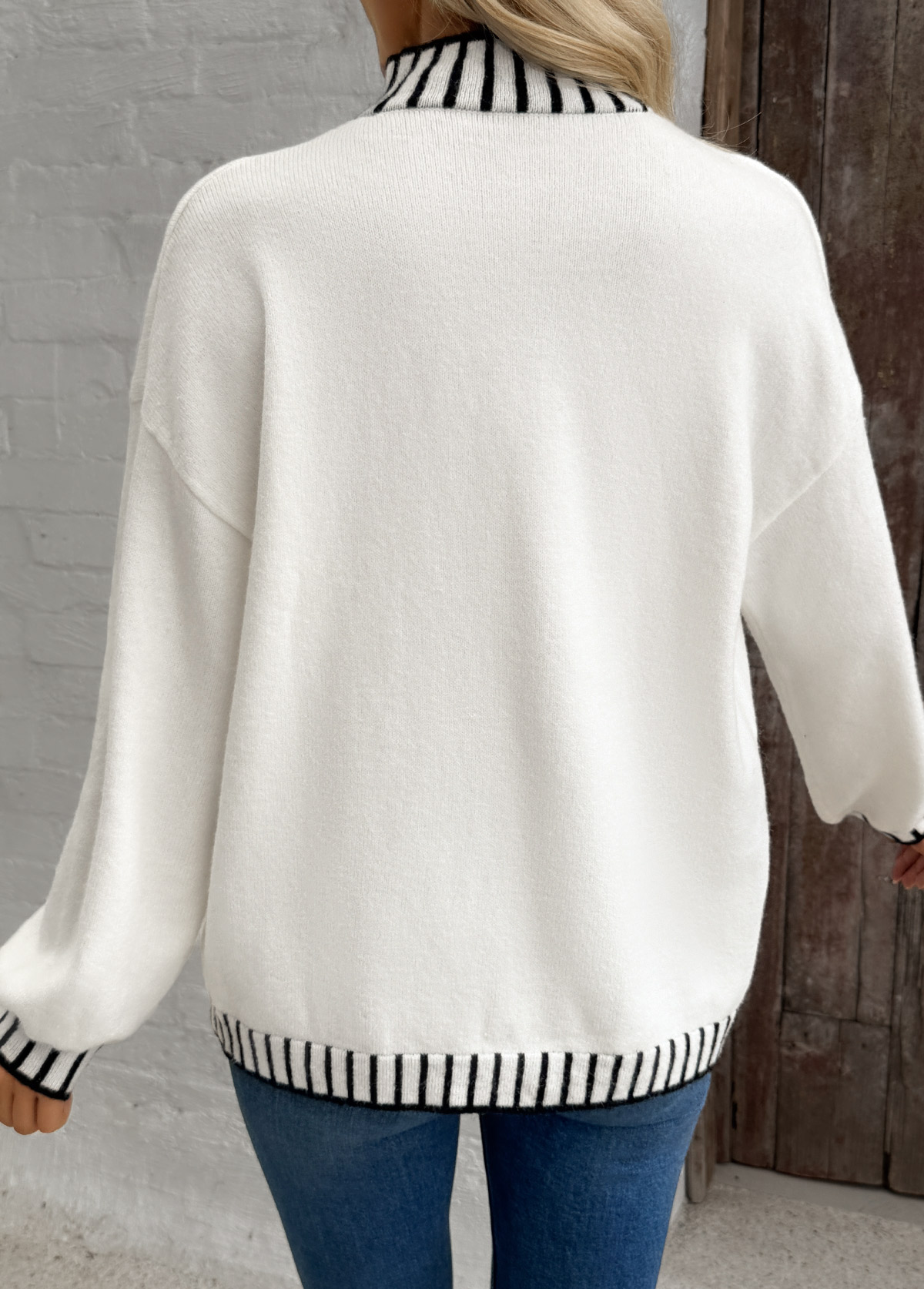 White Tummy Coverage Long Sleeve High Neck Sweater | picture 