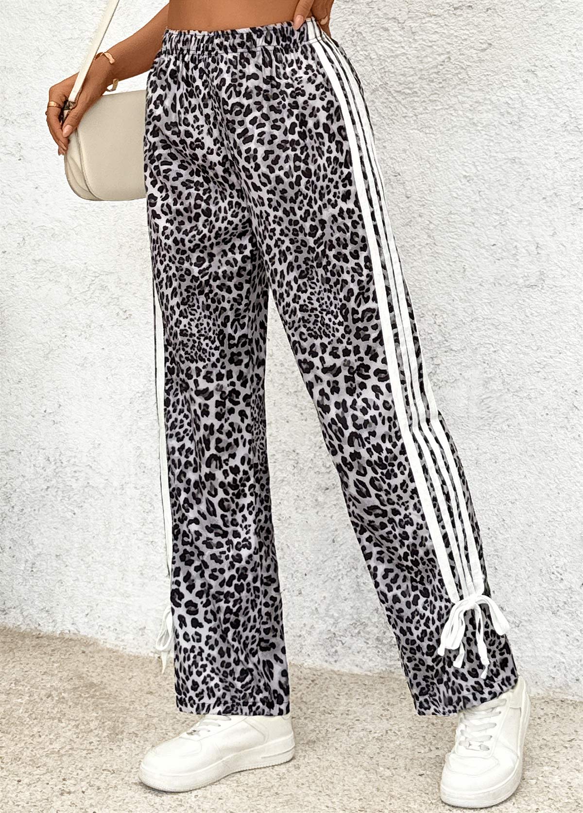 Black Leopard Straight Leg Elastic Waist High Waisted Pants | picture 