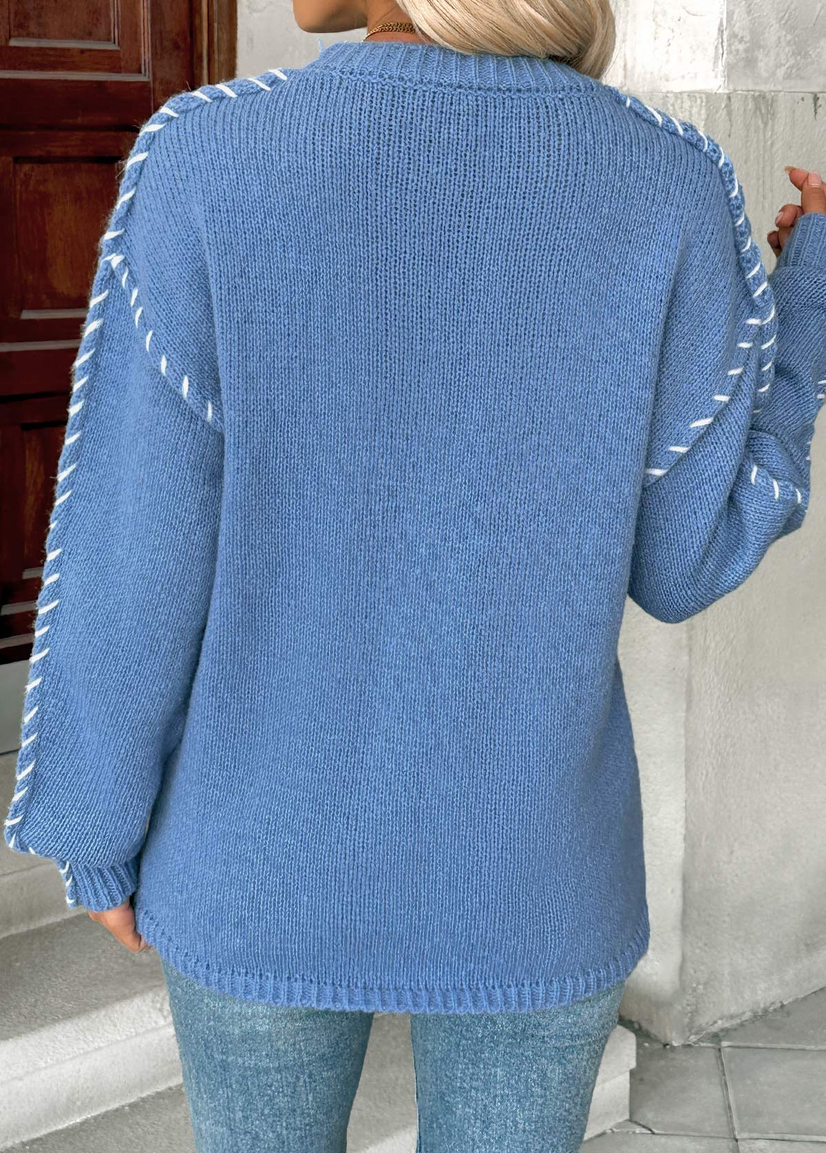 Dusty Blue Tummy Coverage Long Sleeve Round Neck Sweater | picture 