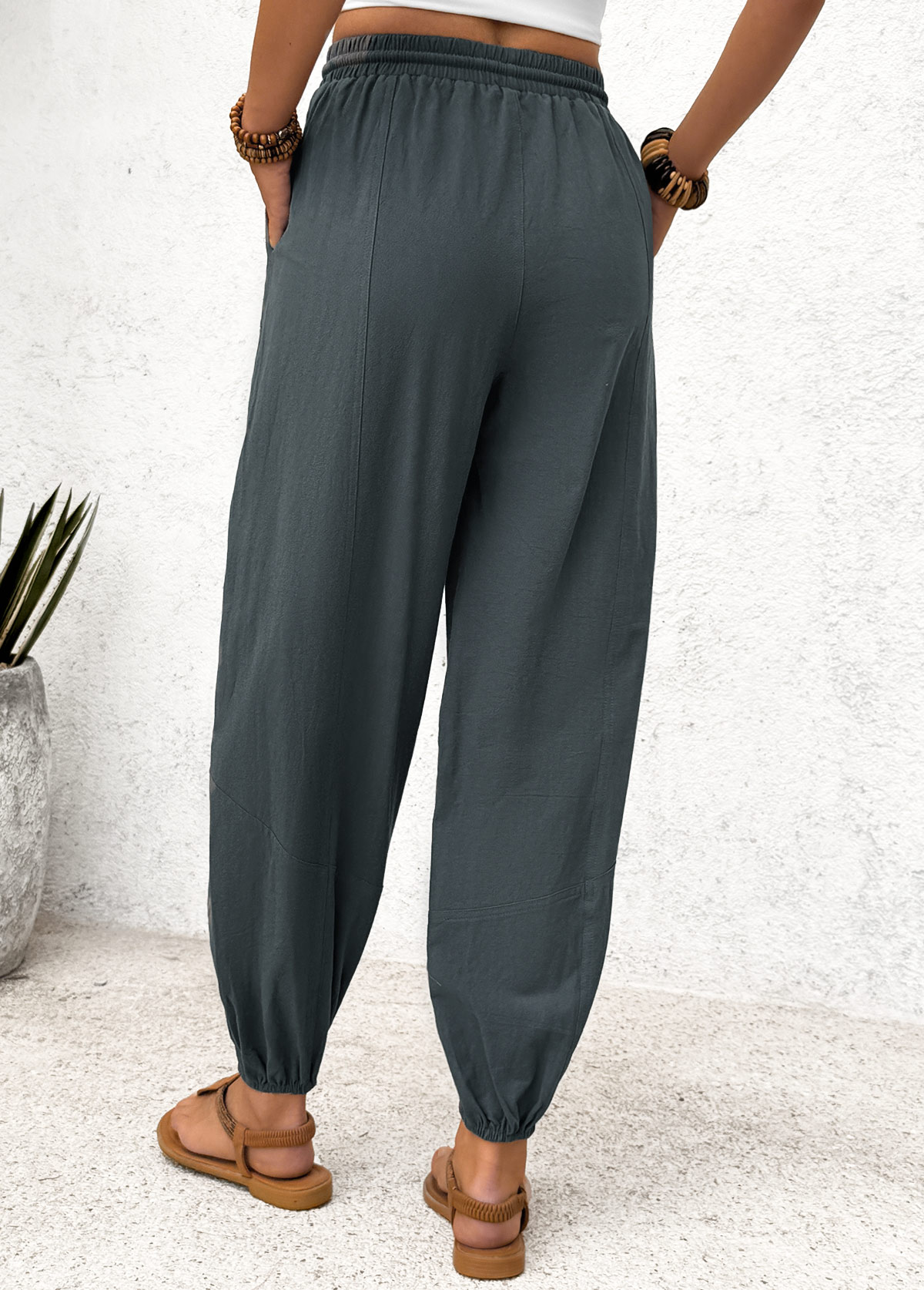 Dark Grey Pocket Jogger Elastic Waist High Waisted Pants | picture 