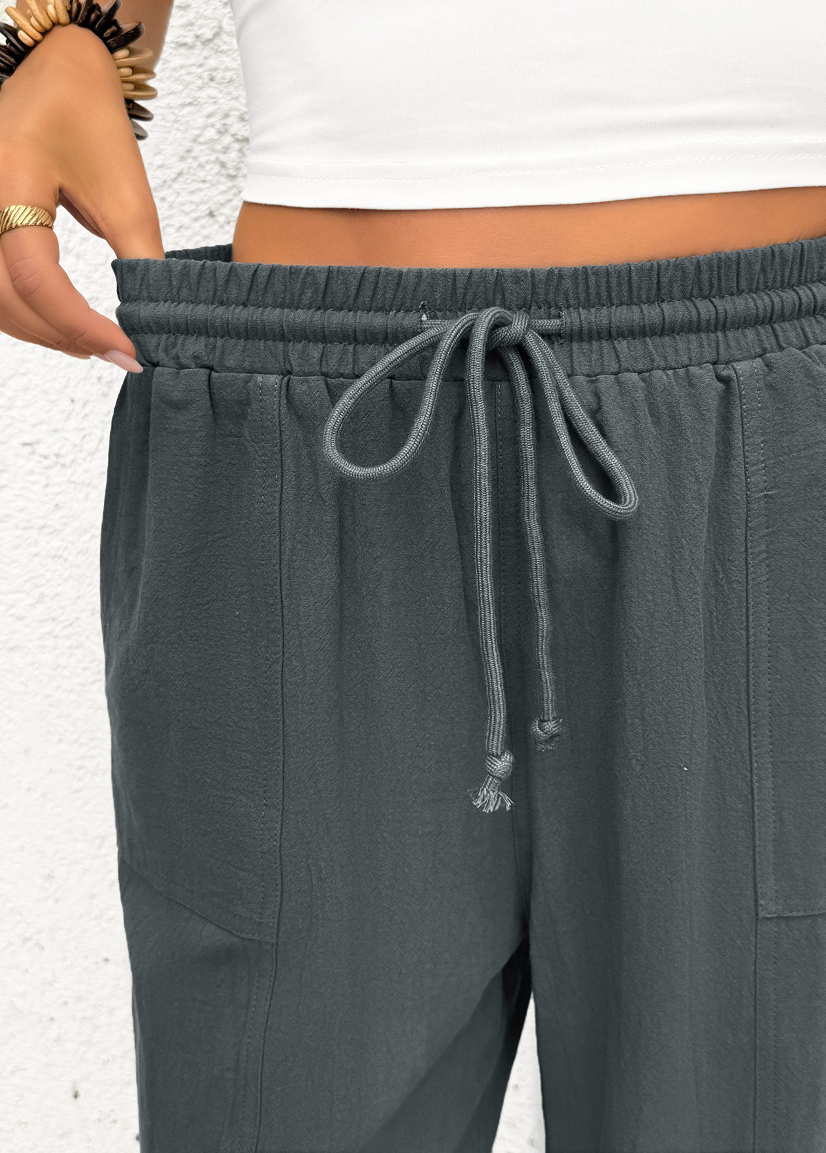 Dark Grey Pocket Jogger Elastic Waist High Waisted Pants | picture 
