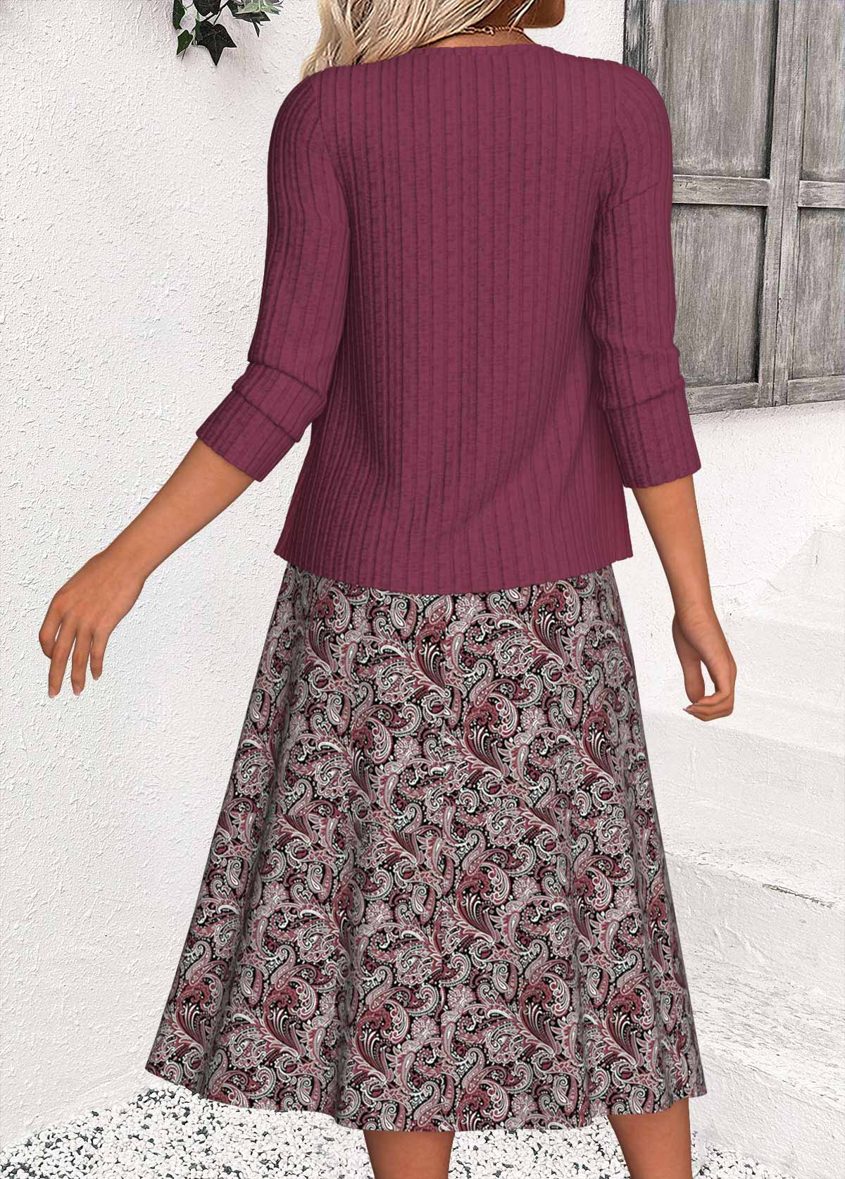 Dusty Purple Tummy Coverage Paisley Print Dress and Cardigan | picture 