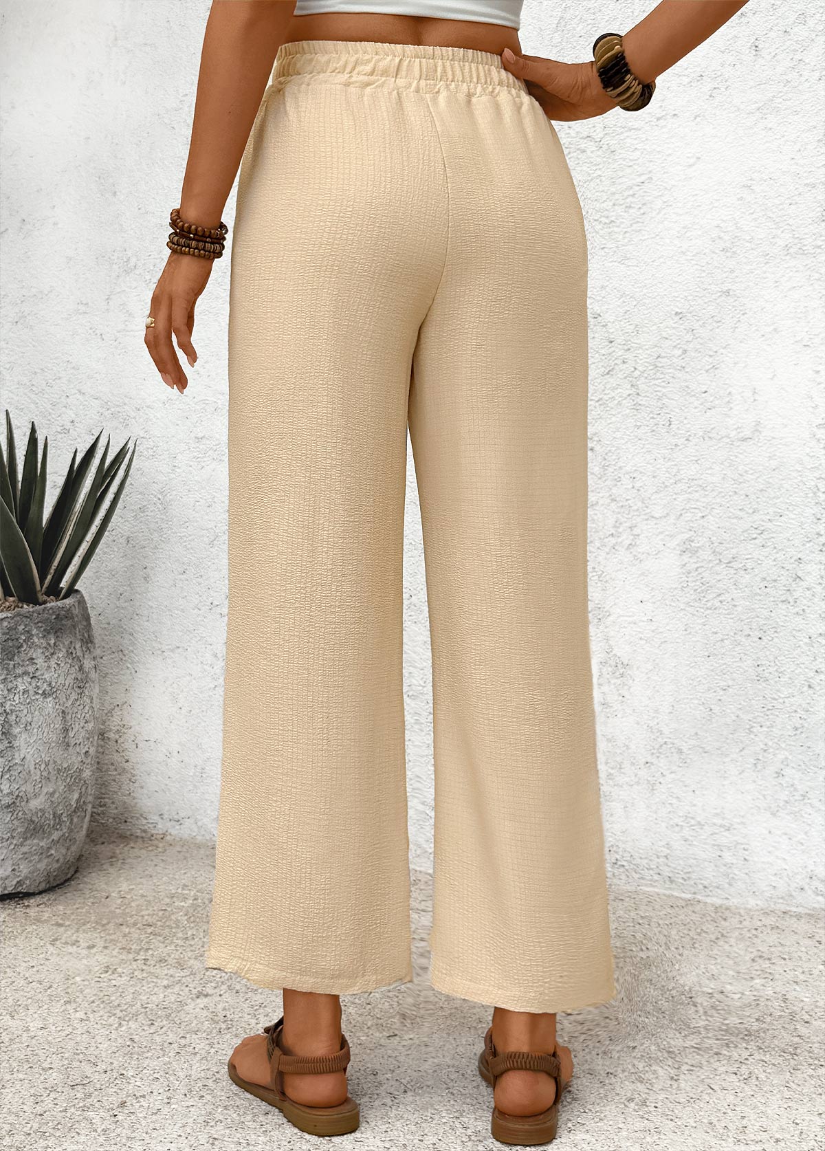 Light Coffee Pocket Wide Leg Elastic Waist Pants | picture 