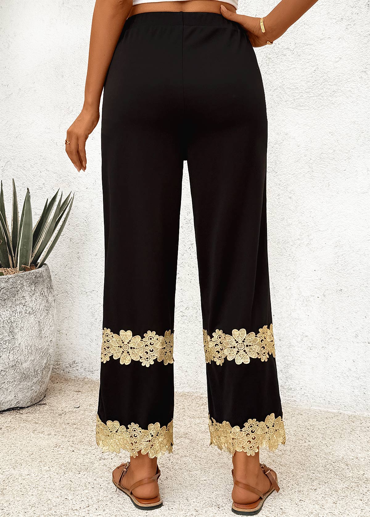 Black Straight Leg Elastic Waist High Waisted Pants | picture 