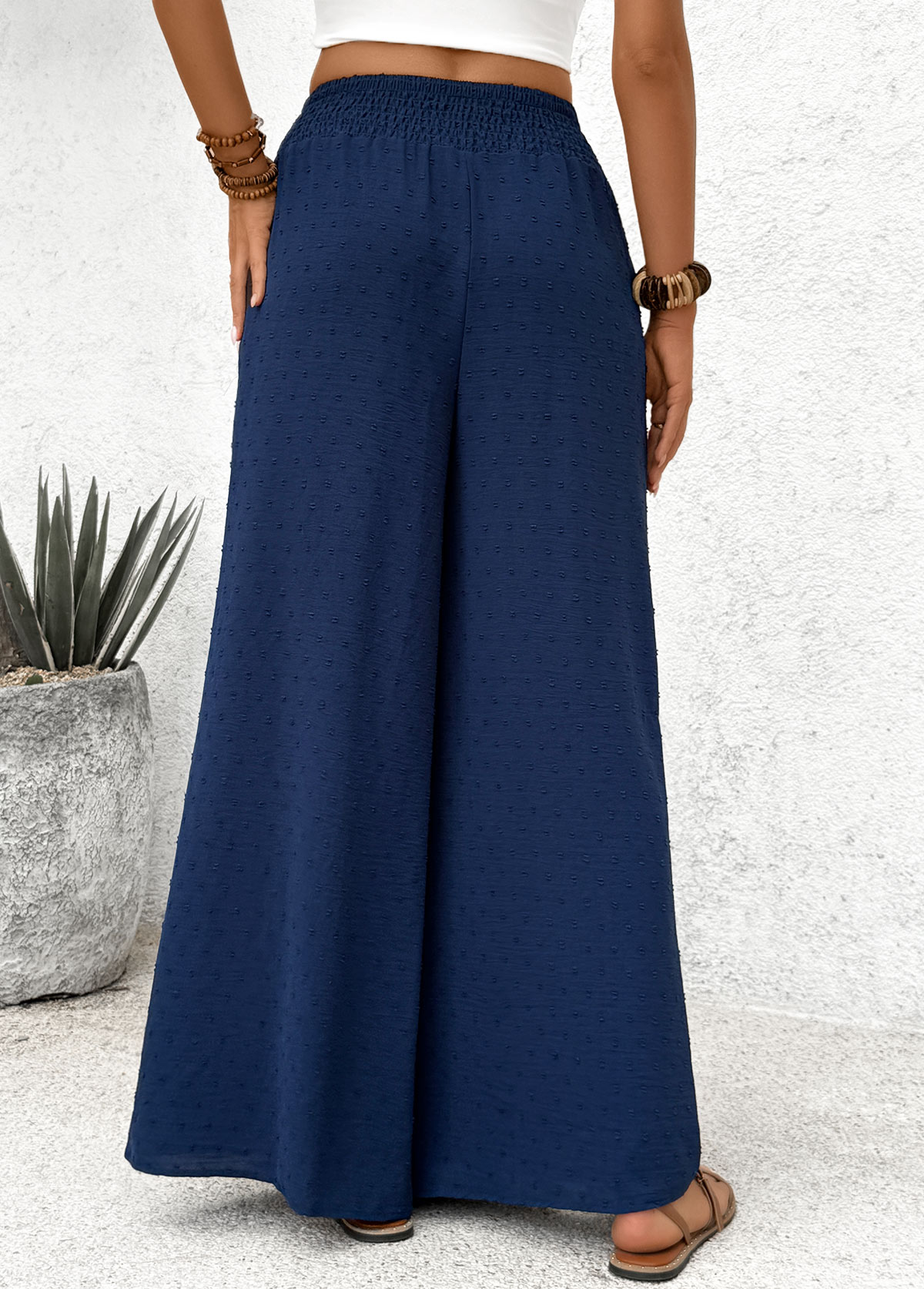 Navy Pocket Wide Leg Elastic Waist High Waisted Pants | picture 
