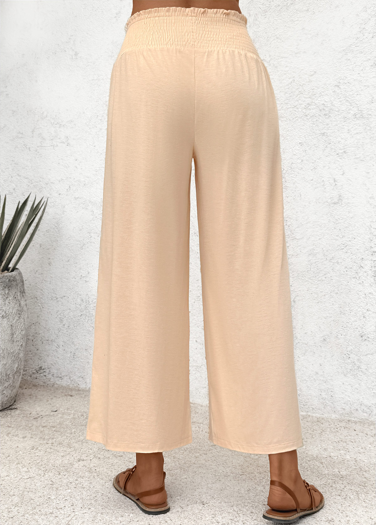 Light Coffee Flowy Wide Leg Elastic Waist Pants | picture 