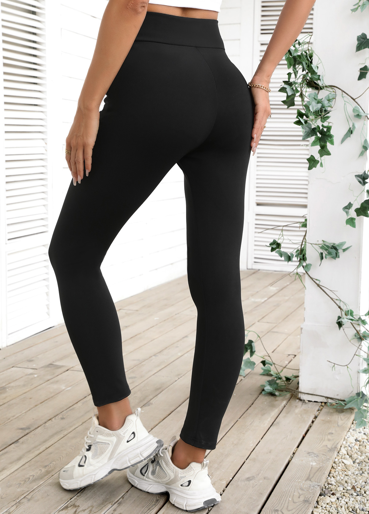 Black High Waisted Ankle Length Elastic Waist Leggings | picture 