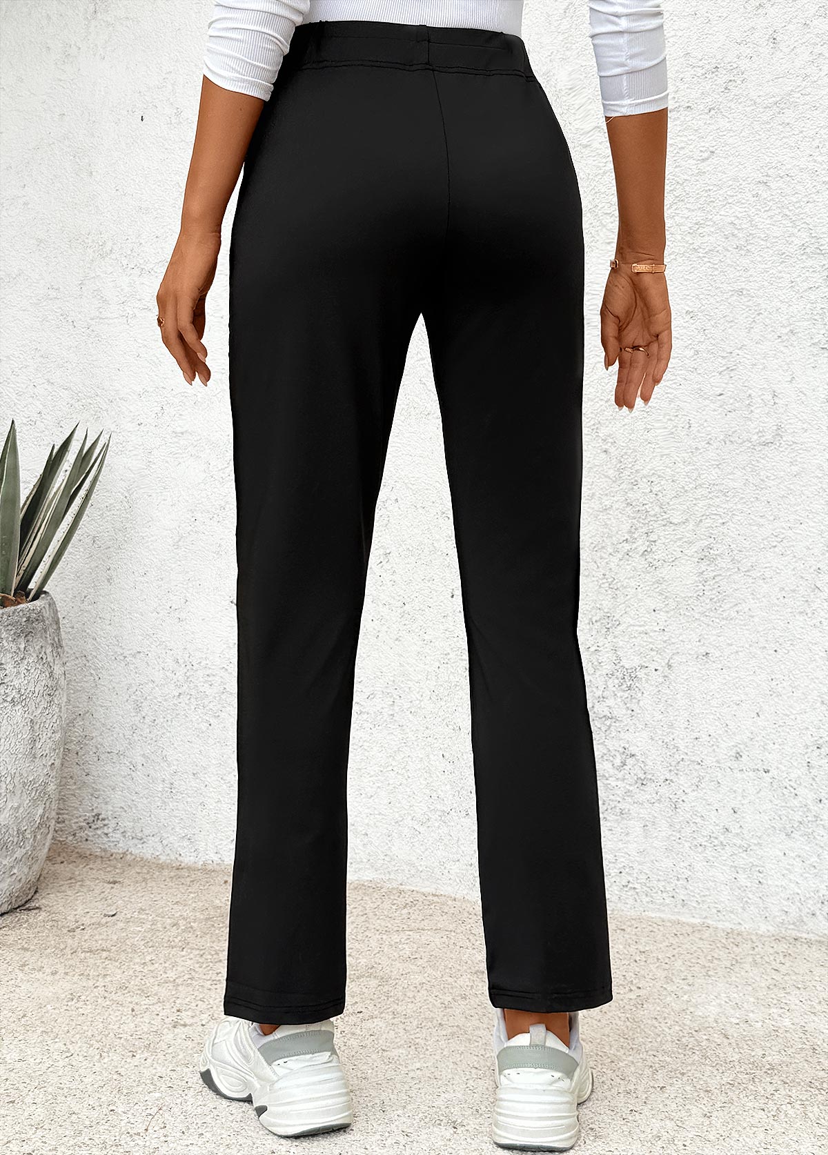 Black Elastic Waist High Waisted Pants | picture 