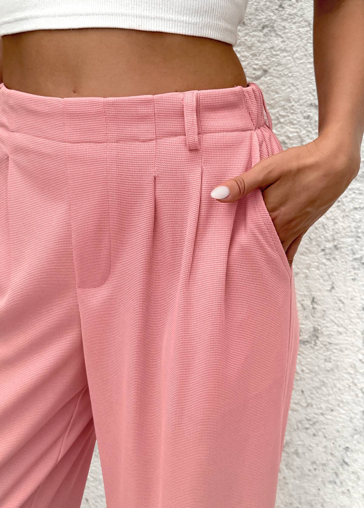 Pink Wide Leg Elastic Waist High Waisted Pants | picture 