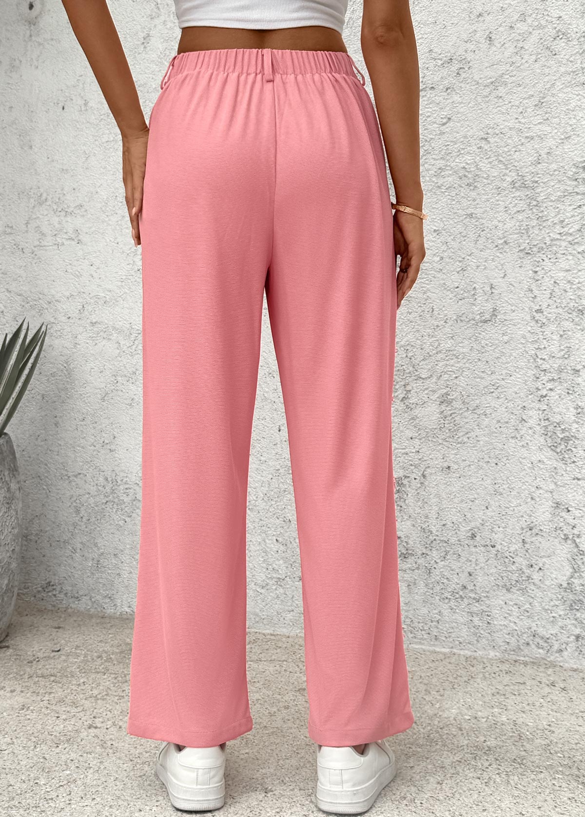 Pink Wide Leg Elastic Waist High Waisted Pants | picture 