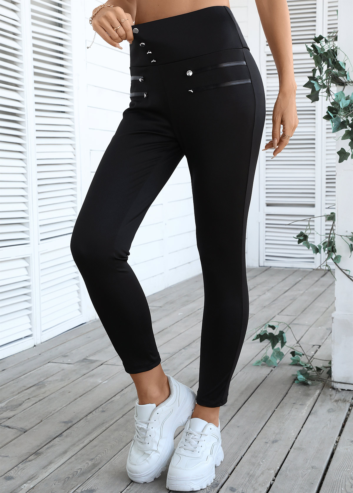 Black Skinny Elastic Waist High Waisted Pants | picture 