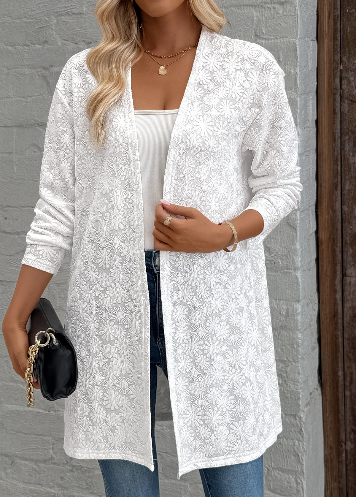 White Texture Long Sleeve Light Cardigan | picture 