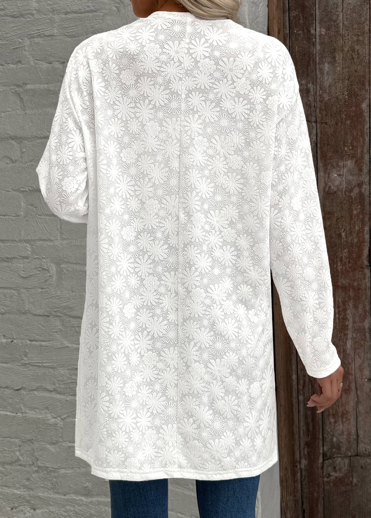 White Texture Long Sleeve Light Cardigan | picture 