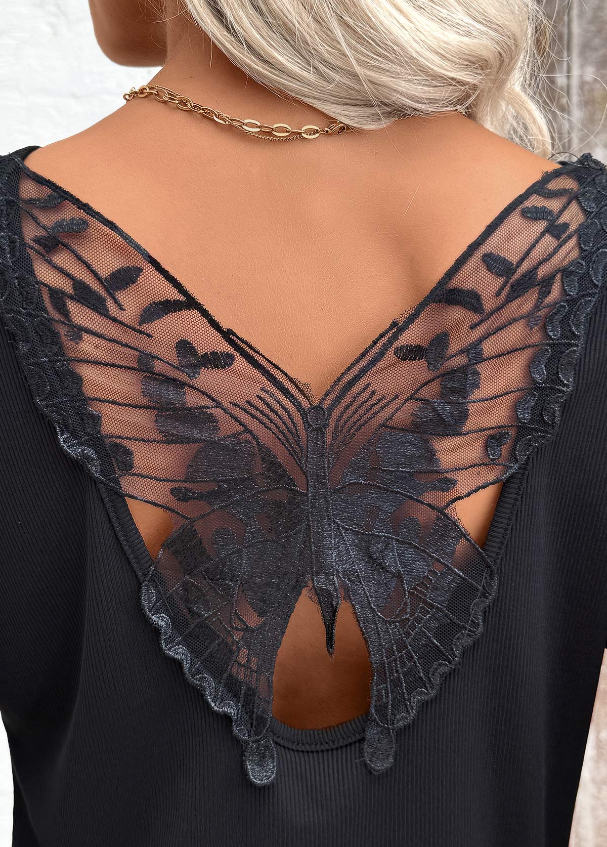 Black Patchwork Long Sleeve Round Neck T Shirt | picture 