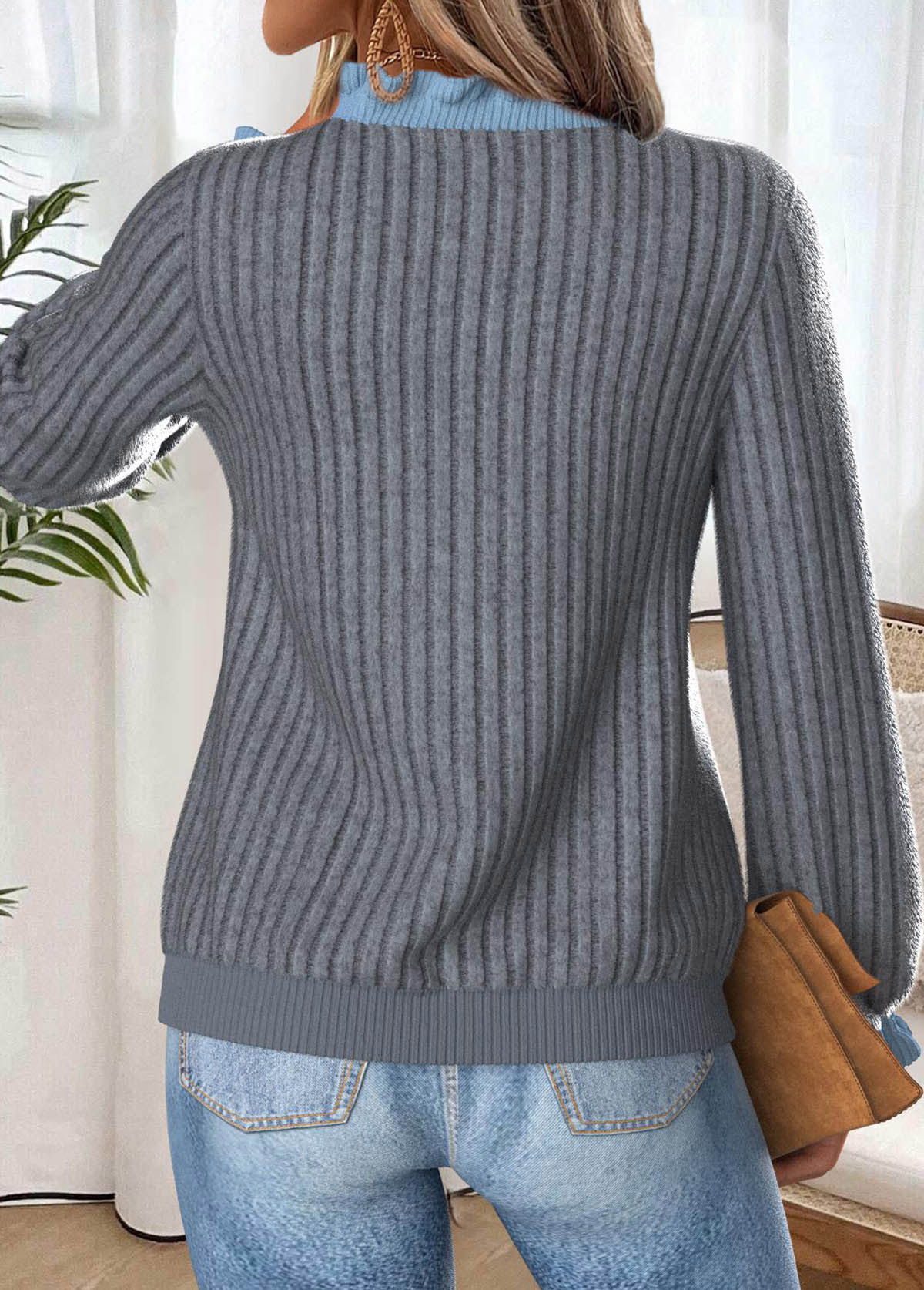 Dark Grey Marl Frill Long Sleeve T Shirt | picture 