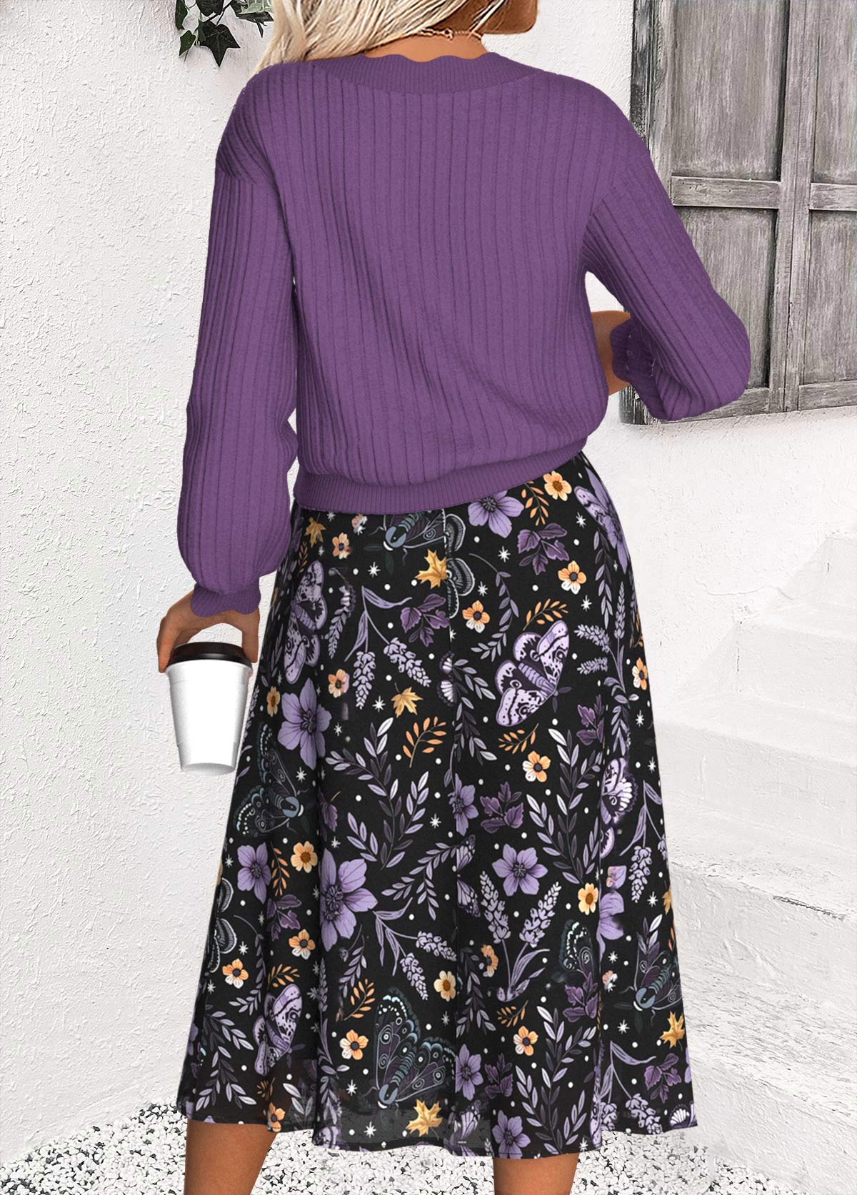 Dusty Purple Tummy Coverage Floral Print Top and Skirt | picture 