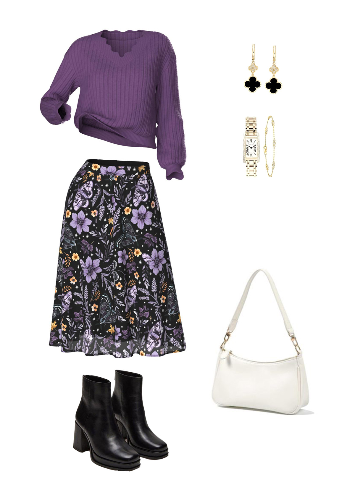 Dusty Purple Tummy Coverage Floral Print Top and Skirt | picture 