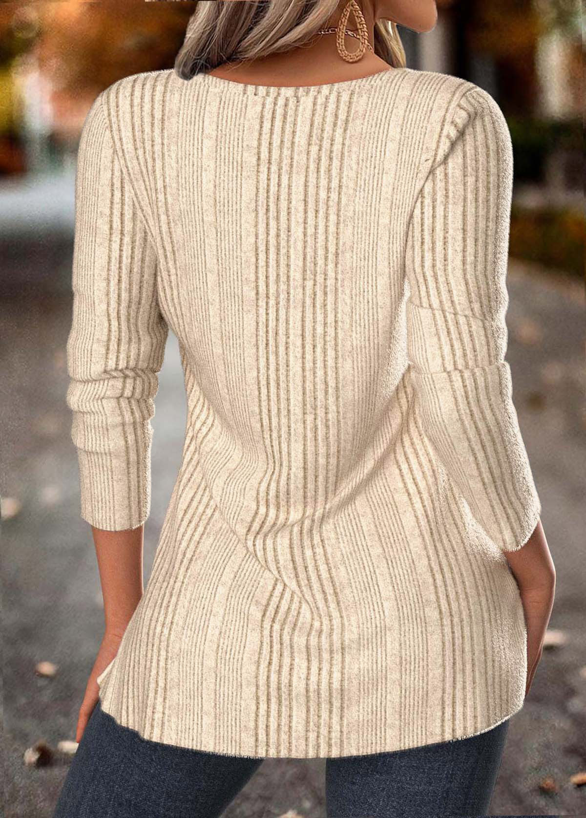 Beige Tummy Coverage Long Sleeve Square Neck T Shirt | picture 