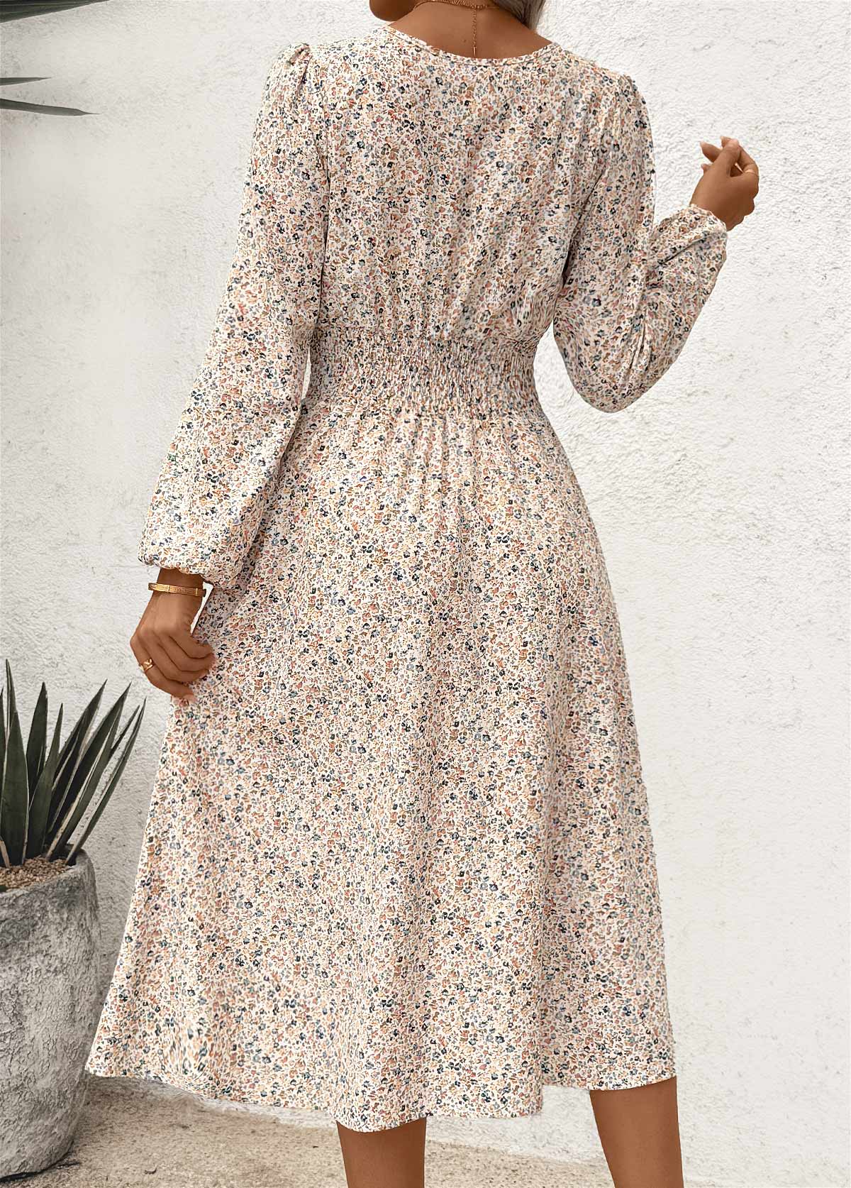 Multi Color Wrap Ditsy Floral Print Long Sleeve Dress | picture 