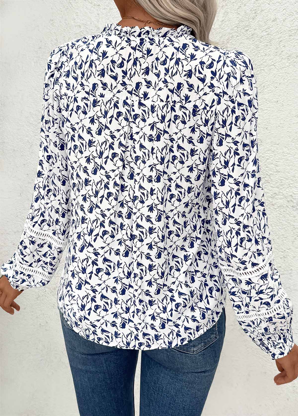 White Patchwork Ditsy Floral Print Long Sleeve Blouse | picture 