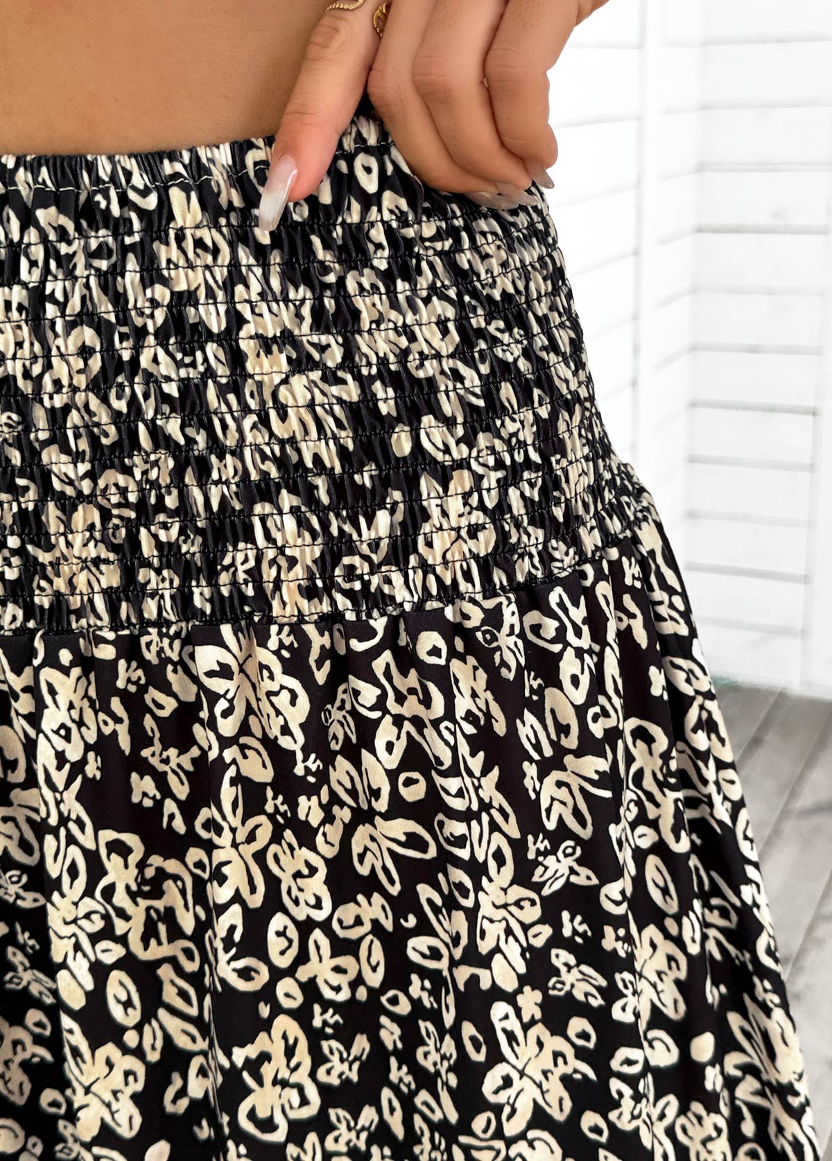 Black Floral Print A Line Elastic Waist Skirt | picture 