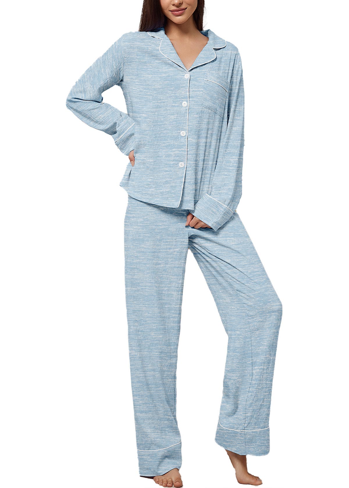 Light Blue Long Sleeve Lounge Top and Pants | picture 