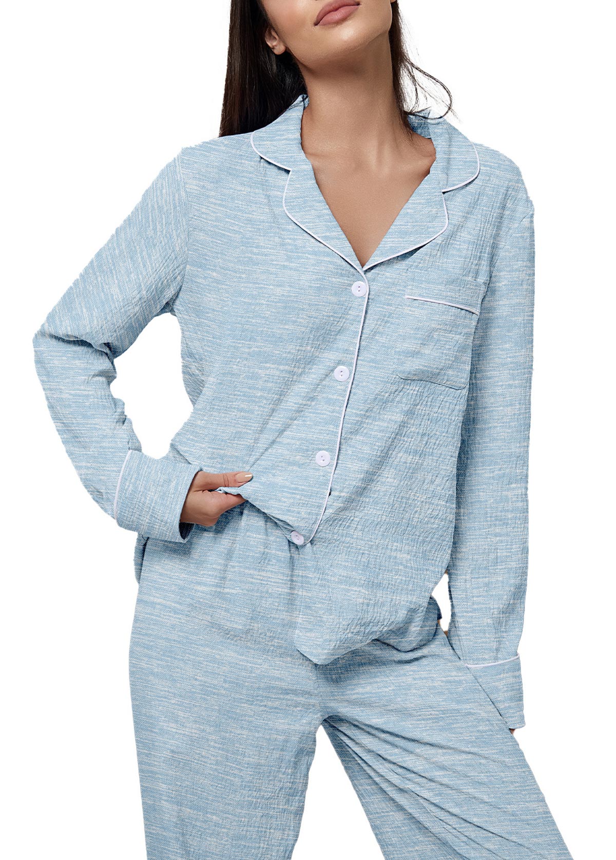 Light Blue Long Sleeve Lounge Top and Pants | picture 
