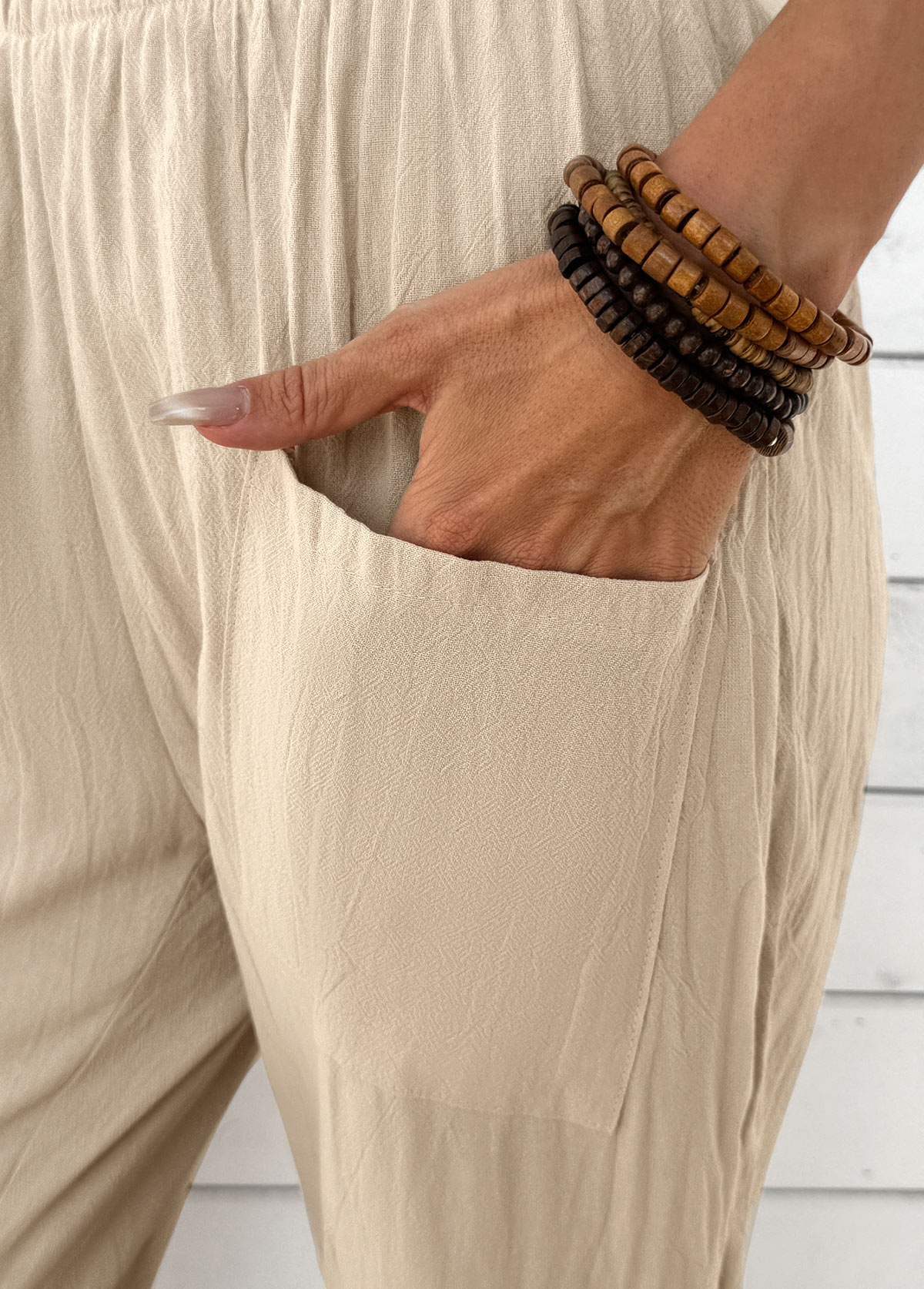 Light Camel Straight Leg Elastic Waist High Waisted Pants | picture 