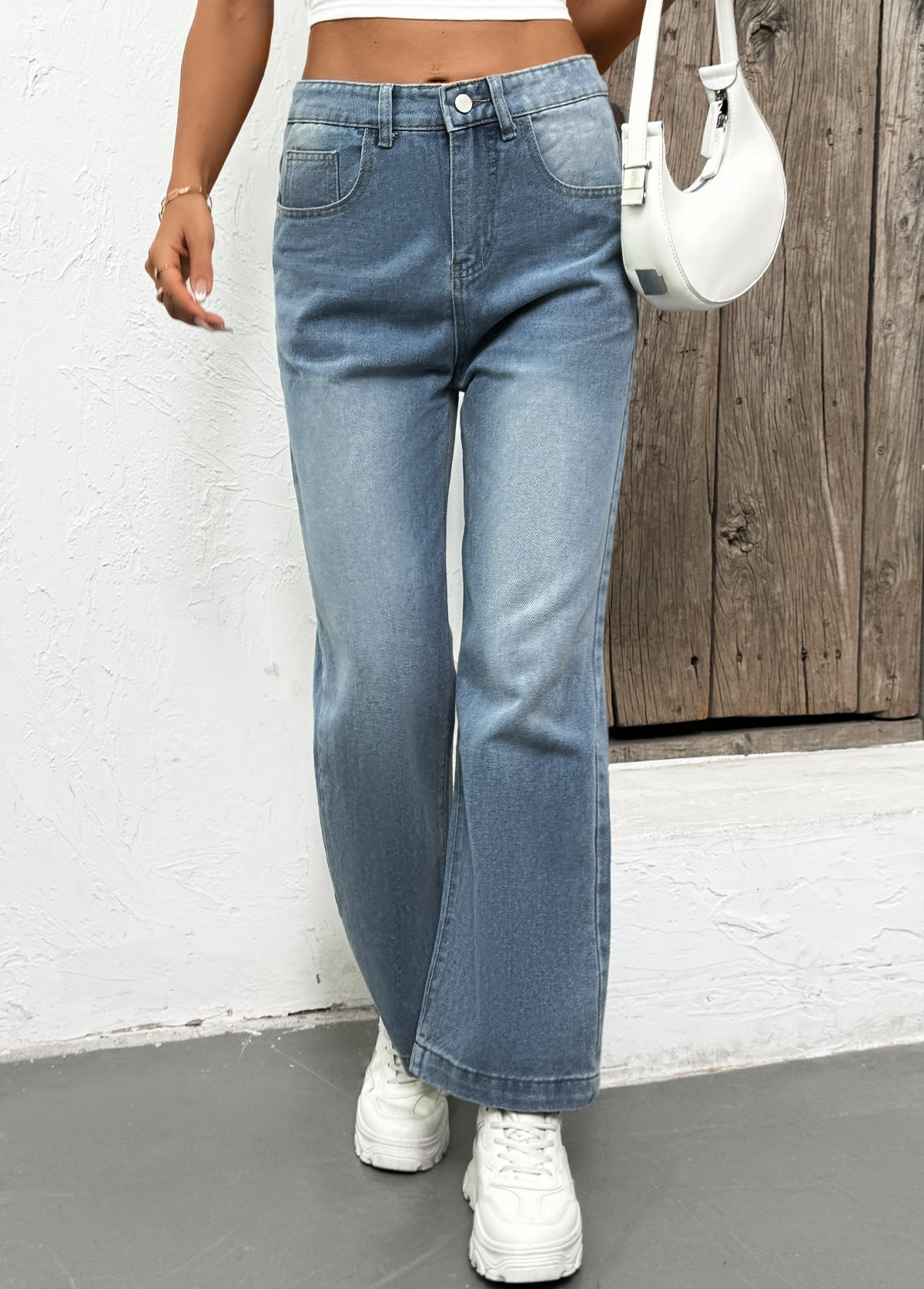 Denim Blue Pocket Straight Leg Button Fly Jeans | picture 