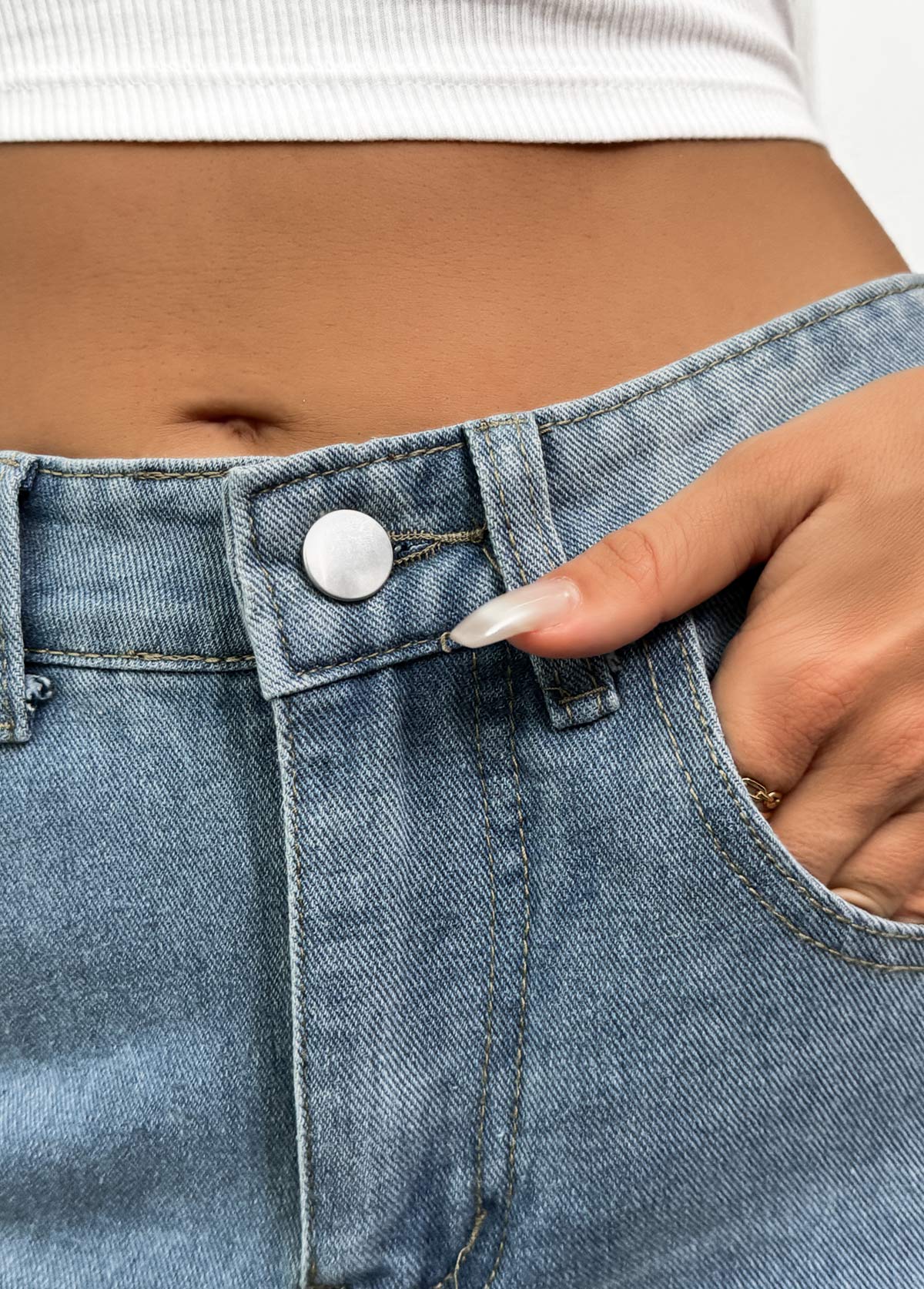 Denim Blue Pocket Straight Leg Button Fly Jeans | picture 