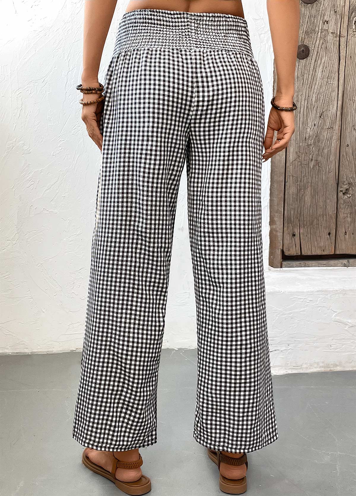 Black Plaid Wide Leg Elastic Waist High Waisted Pants | picture 
