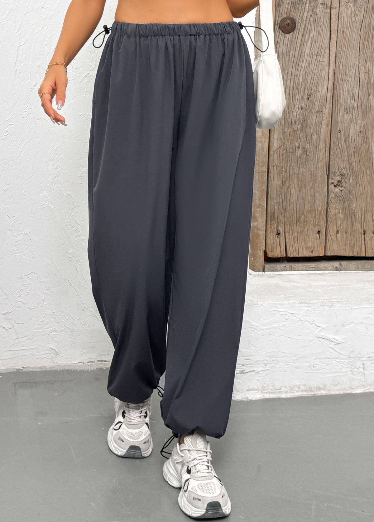 Dark Grey Pocket Jogger Elastic Waist High Waisted Pants | picture 
