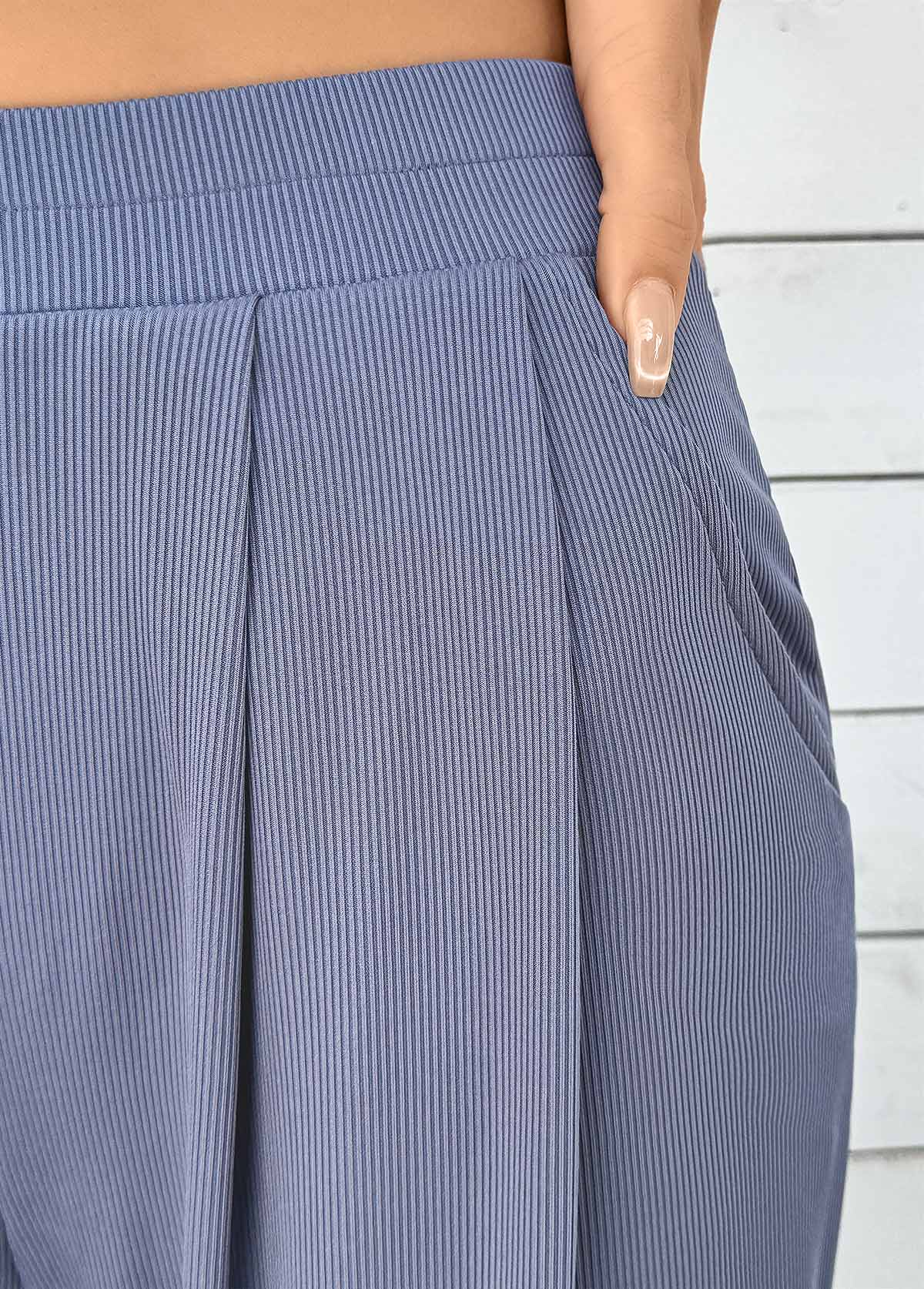 Blue Wide Leg Elastic Waist High Waisted Pants | picture 