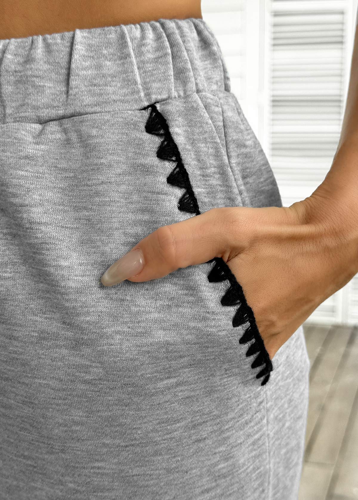 Grey Pocket Wide Leg Elastic Waist High Waisted Pants | picture 