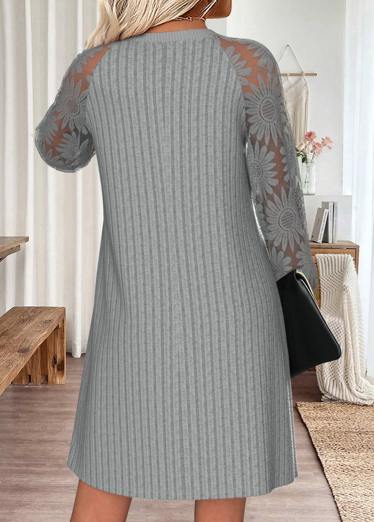 Light Grey Tummy Coverage Short Long Sleeve Dress | picture 
