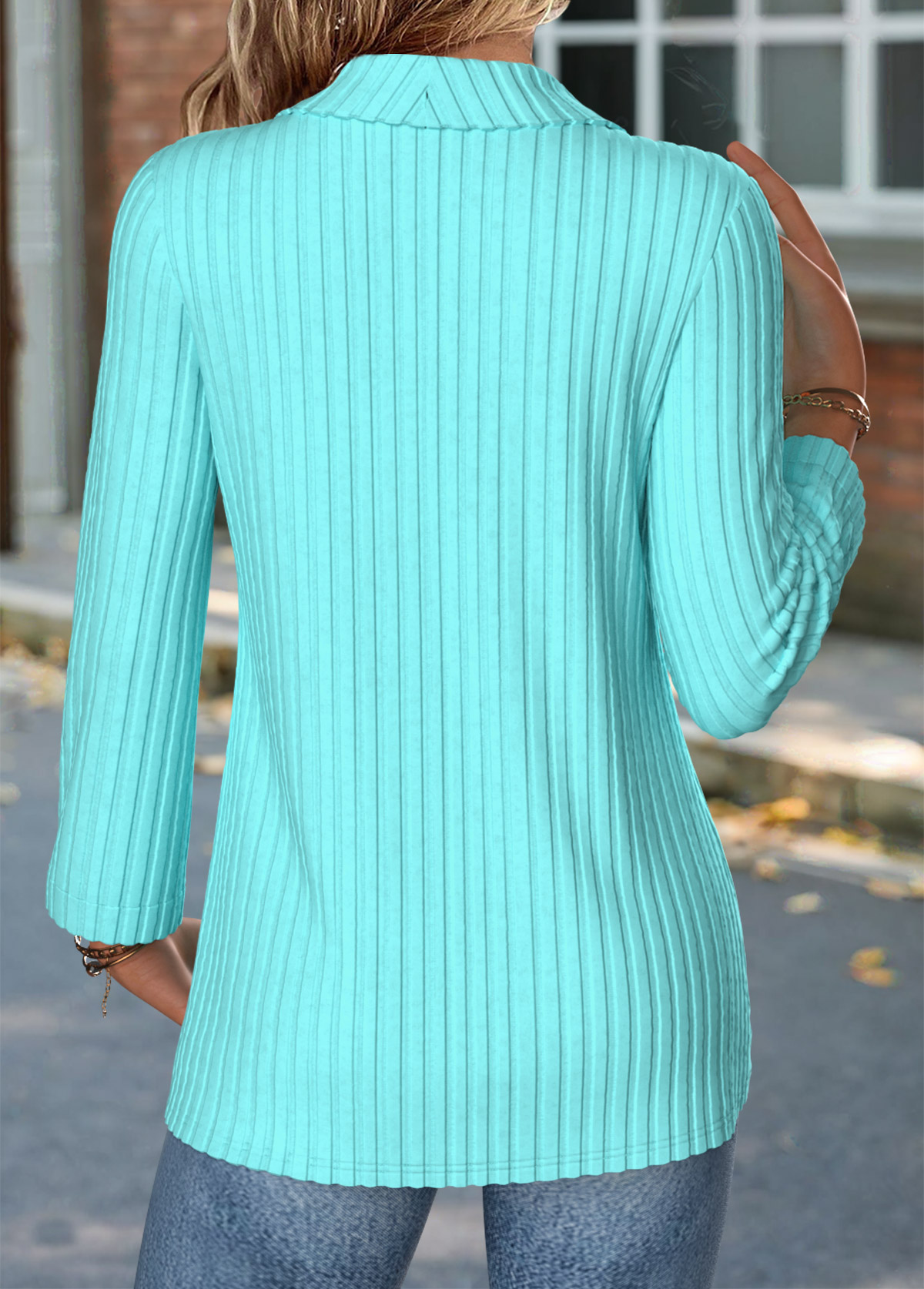 Cyan Fake 2in1 Long Sleeve Turn Down Collar Blouse | picture 