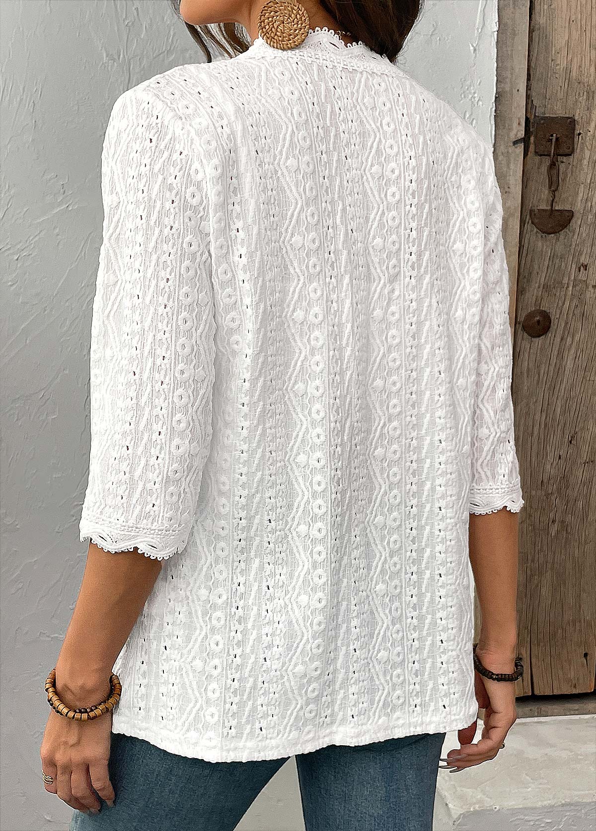 White Patchwork 3/4 Sleeve Light Cardigan | picture 