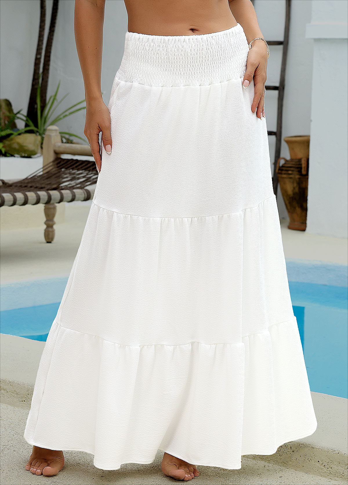 Smocking White Maxi Cover Up Skirt | picture 