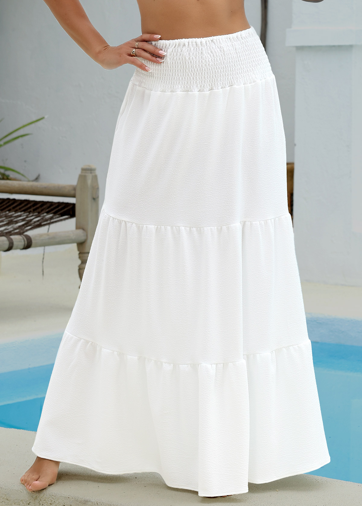 Smocking White Maxi Cover Up Skirt | picture 