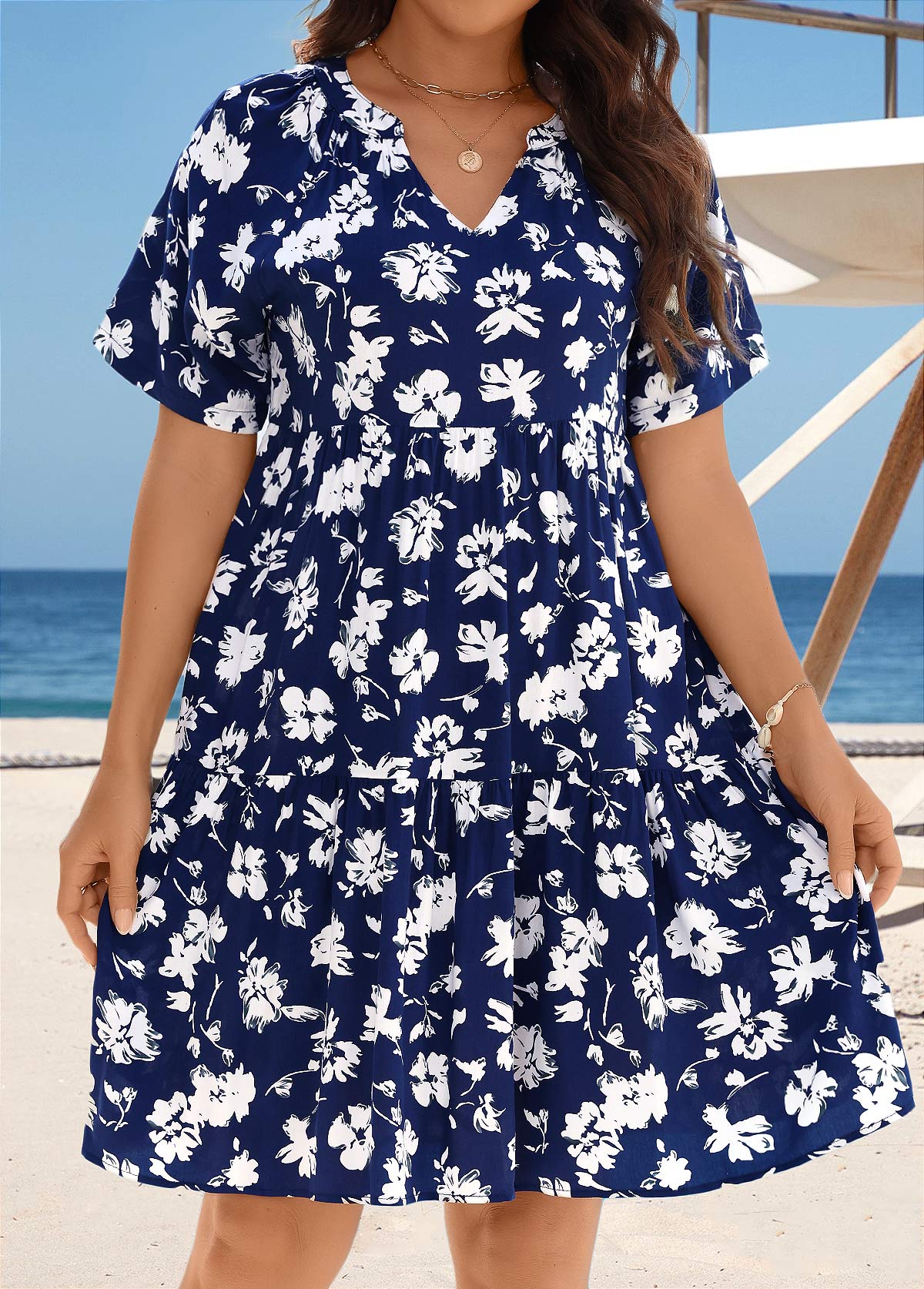 Tummy Coverage Floral Print Navy Cover Up | picture 