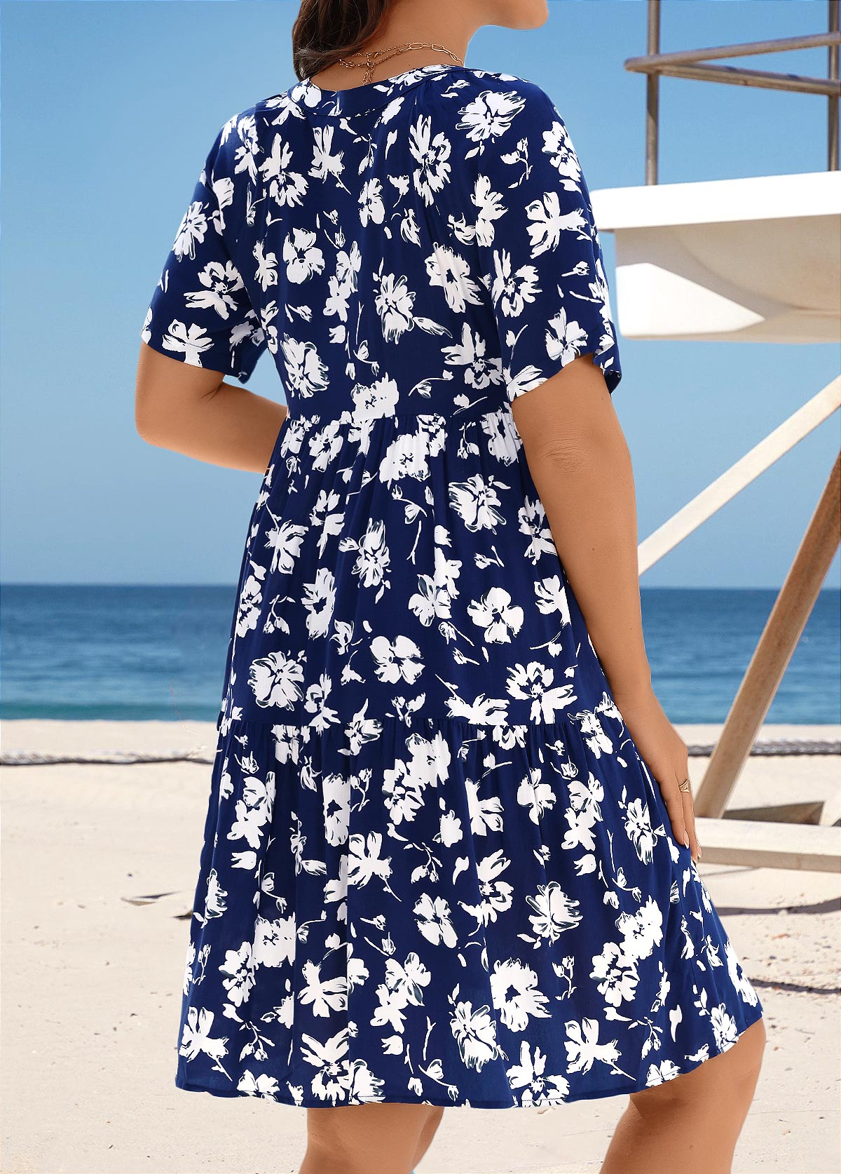 Tummy Coverage Floral Print Navy Cover Up | picture 