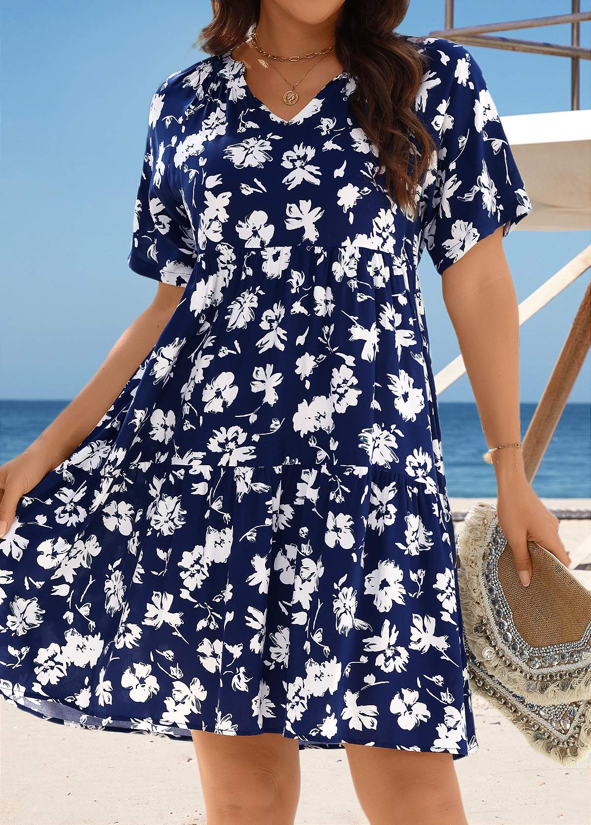 Tummy Coverage Floral Print Navy Cover Up | picture 