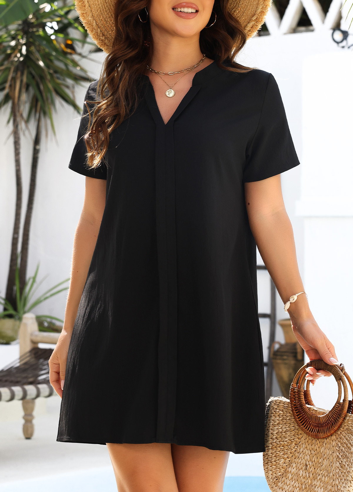 Tummy Coverage Short Sleeve Black Cover Up | picture 
