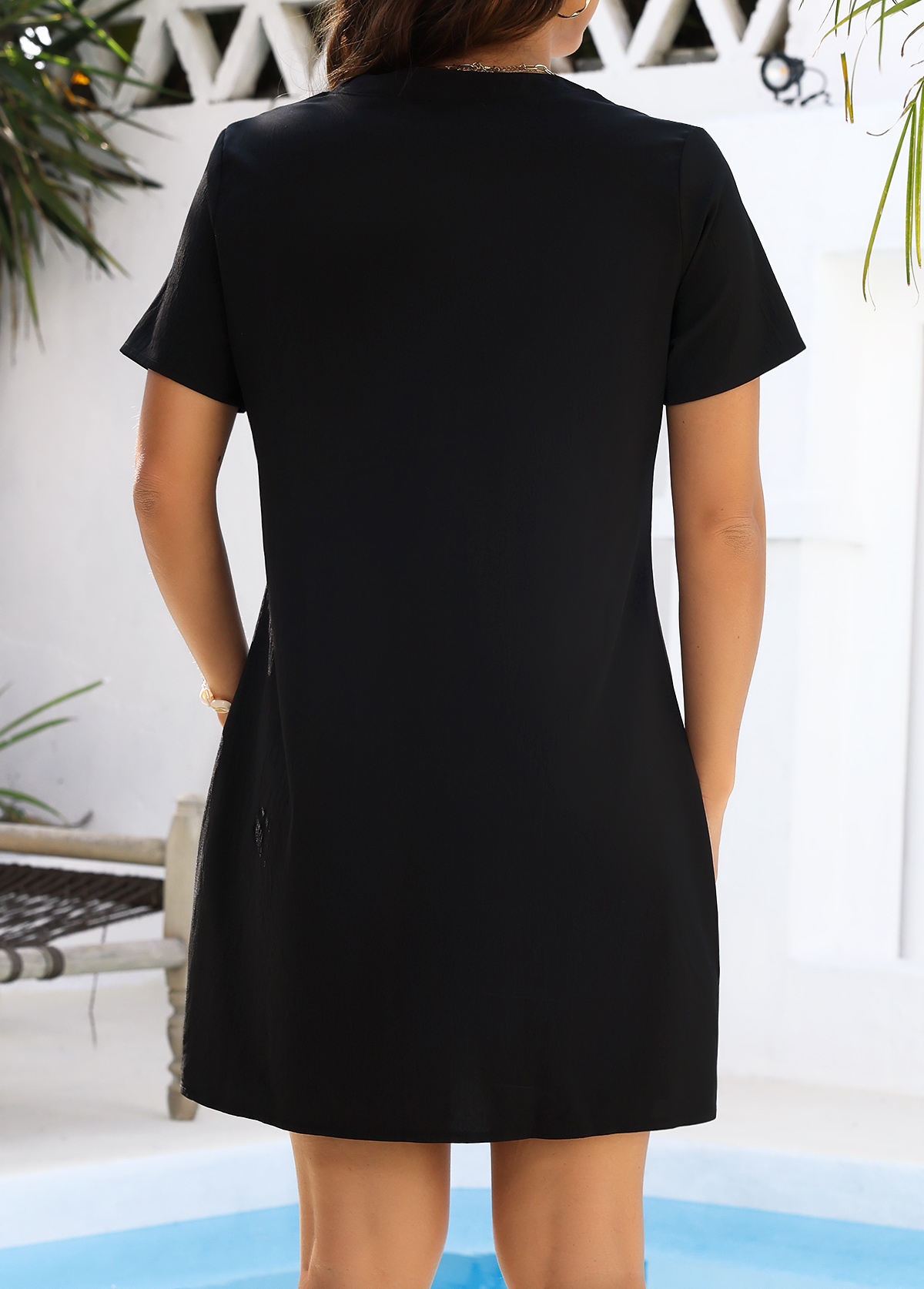 Tummy Coverage Short Sleeve Black Cover Up | picture 
