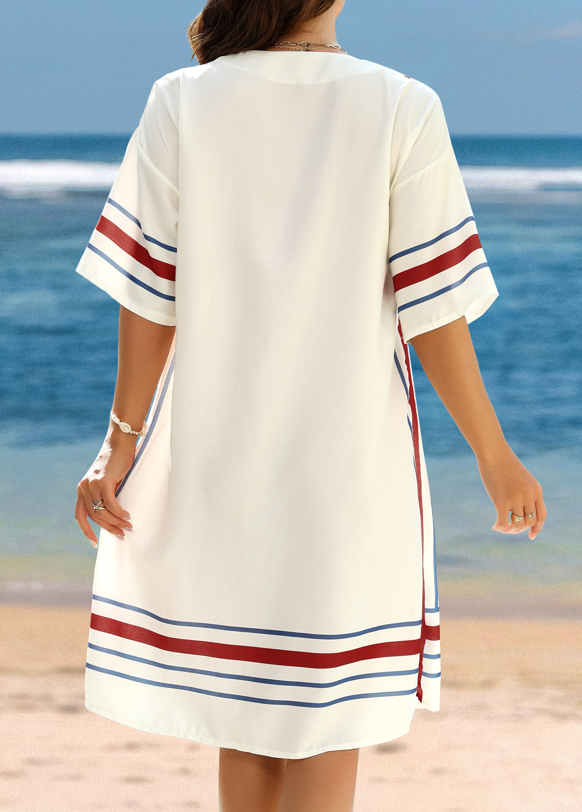 Tummy Coverage Striped White Cover Up | picture 